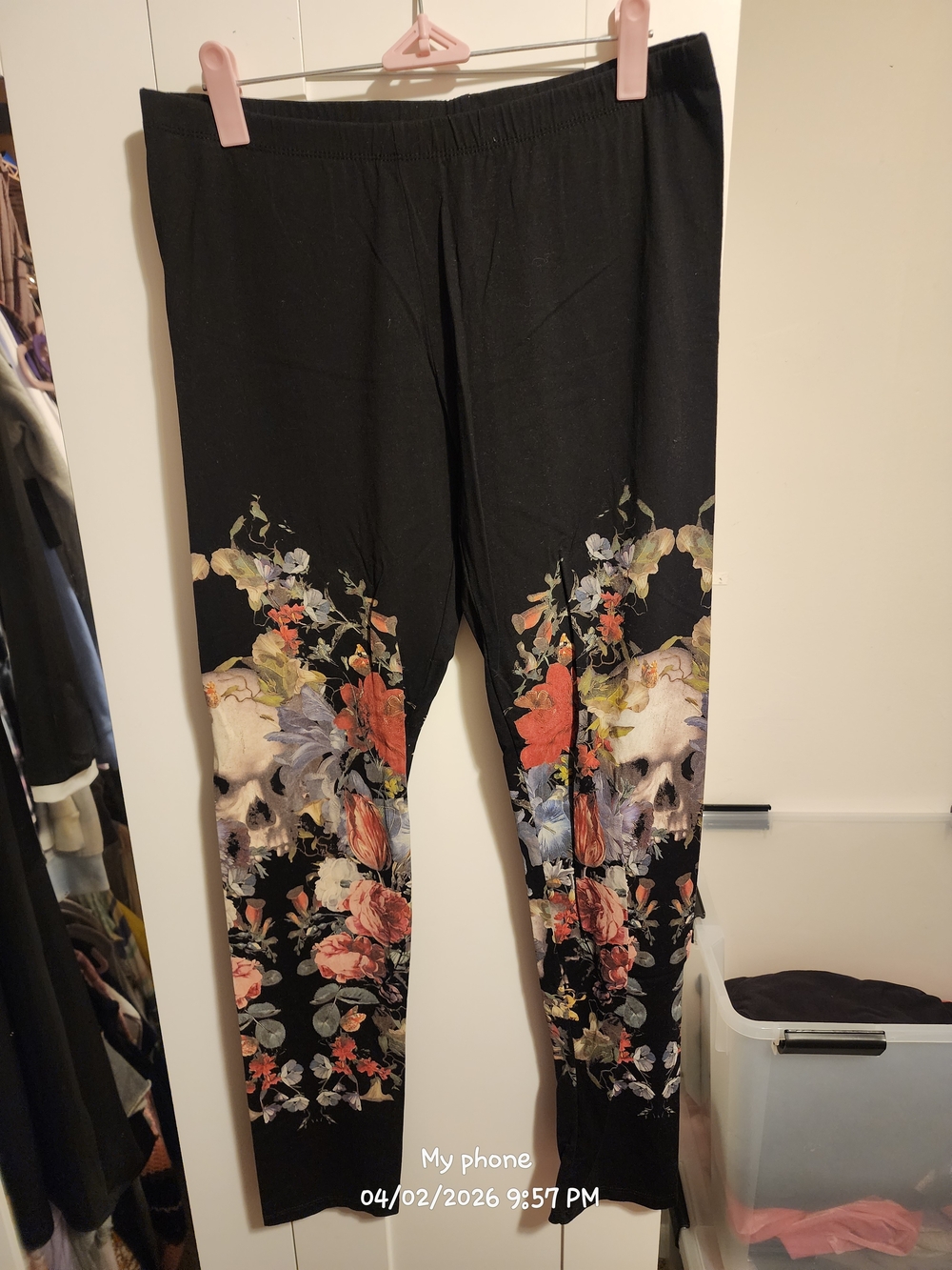 S. the Widow Black Floral & Skull Leggings
